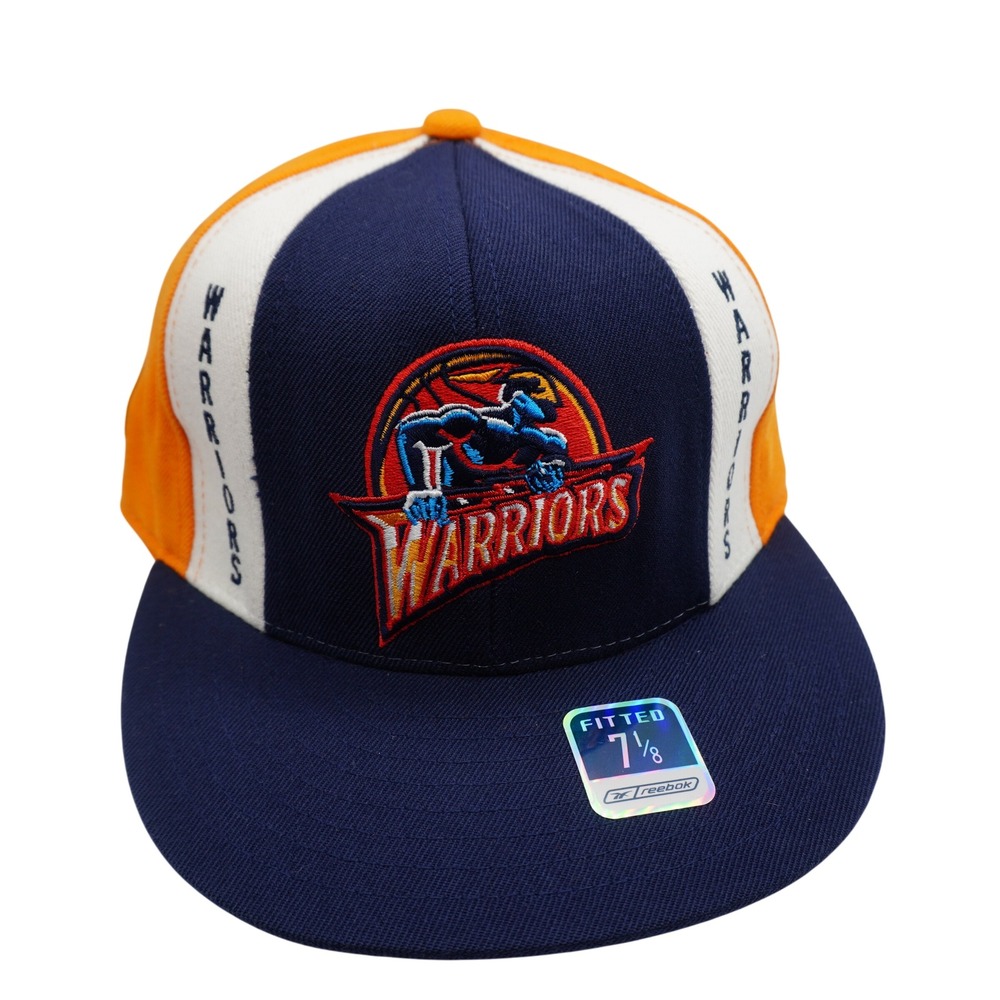 Reebok Golden State Warriors Hat Mens 7 1/8 Navy Orange Retro Logo Fitted Cap